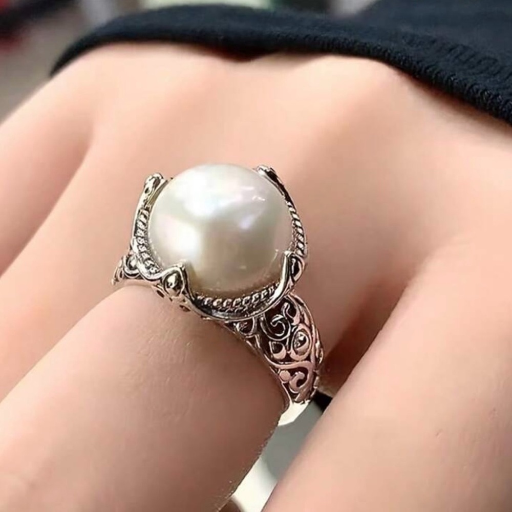 Silver Big Pearl Ring